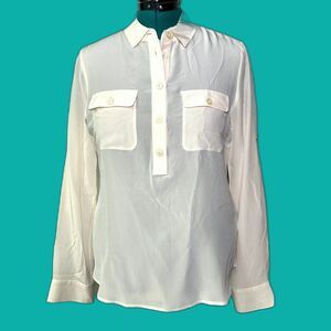 Banana Republic 100% Silk Cream Colored Sheer Blouse Medium